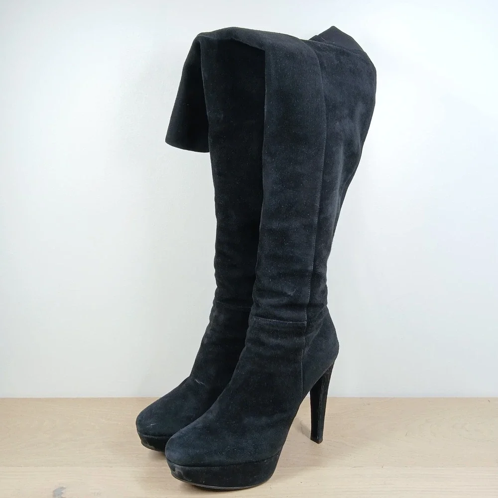 Stuart Weitzman Boots Womens 8 Black Leather Over The Knee Platform Stiletto